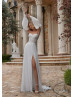 Beaded Ivory Lace Chiffon Slit Airy Wedding Dress Beaded Ivory Lace Chiffon Slit Airy Wedding Dress
